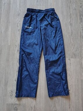 CCM Youth Large Navy Blue Athletic Warm Up Track Pants Ice Hockey Side Zip